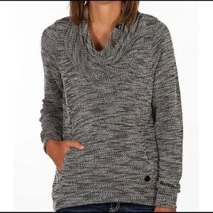 Bench Womans Gray‎ Cowl Neck Sweater Med Pockets with snap closure.
